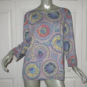 TALBOTS Blue & Pink Paisley Sunburst Pattern Pullover Sweater